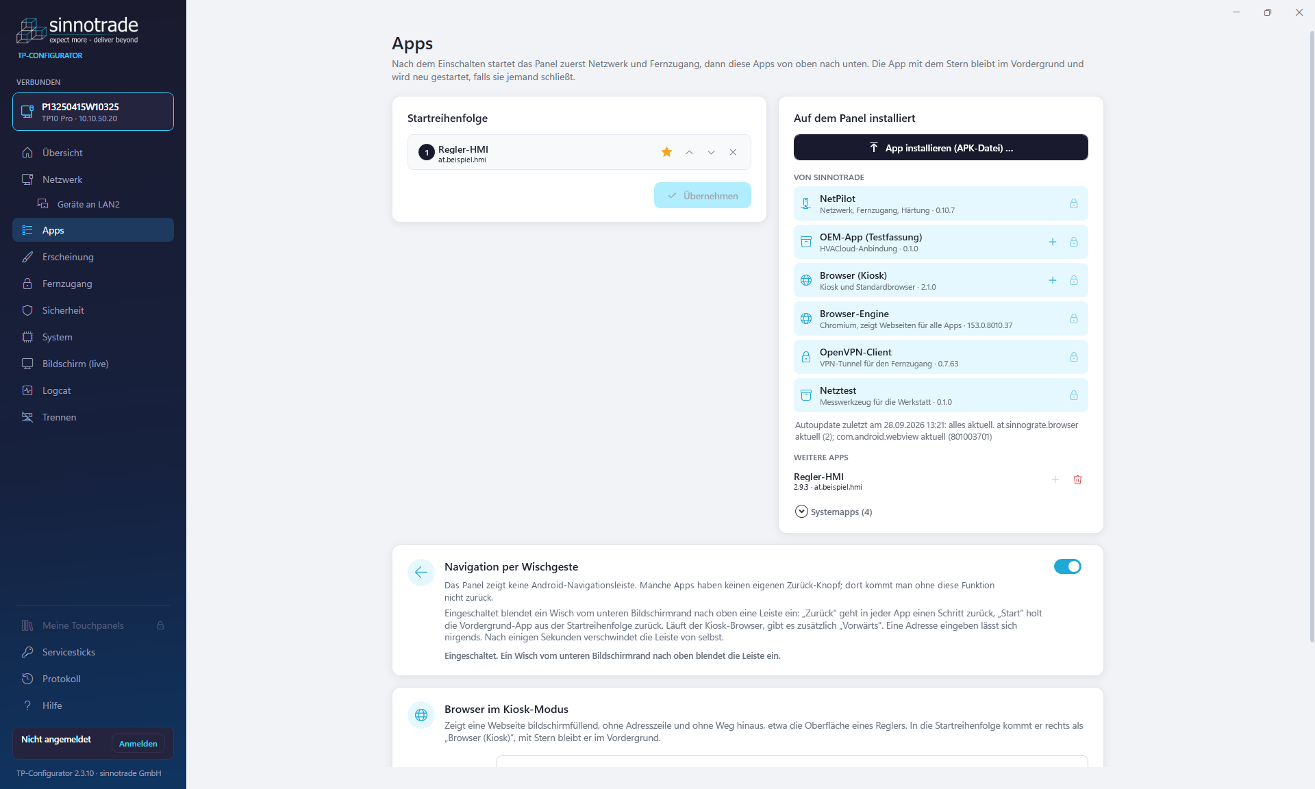 TP-Configurator: Apps und Startreihenfolge