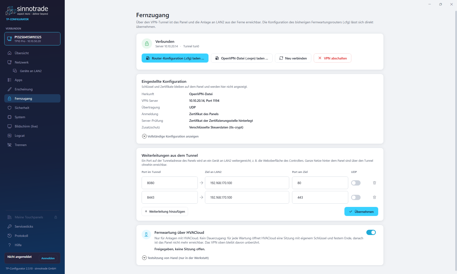 TP-Configurator: Fernzugang und HVACloud