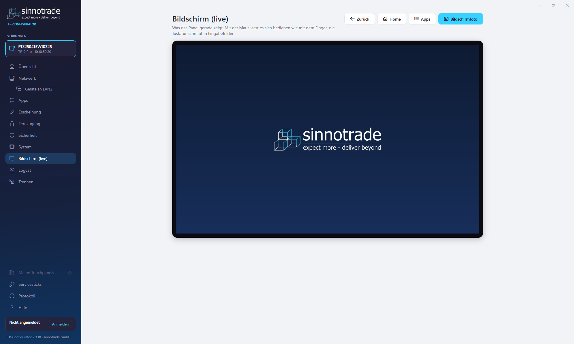 TP-Configurator: Fernsteuerung: Bildschirm live