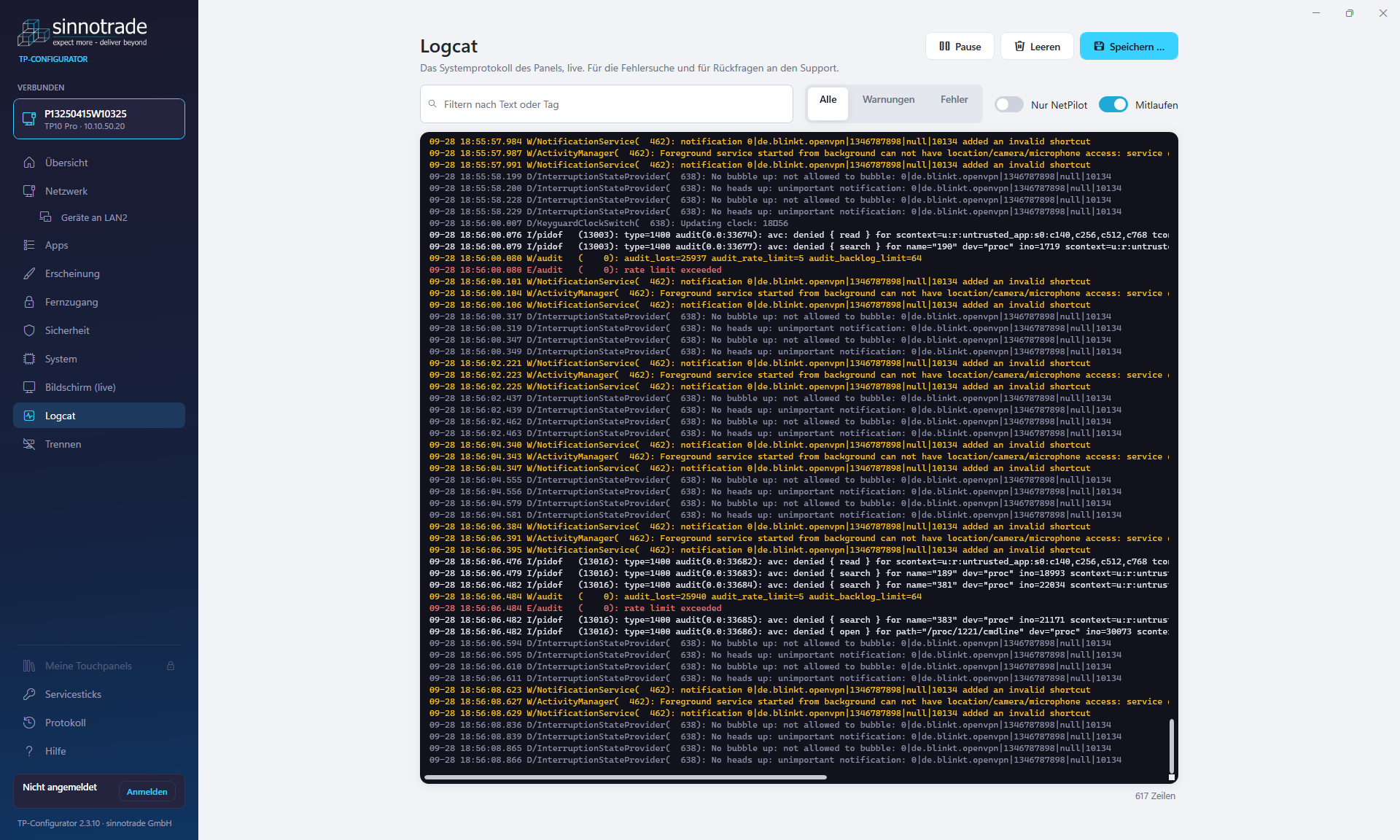 TP-Configurator: Logcat live
