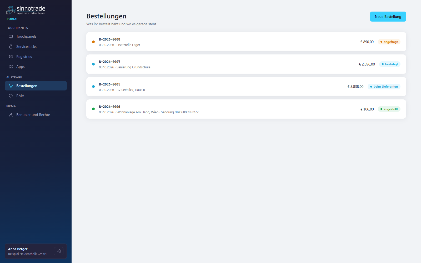 Kundenportal: Bestellungen