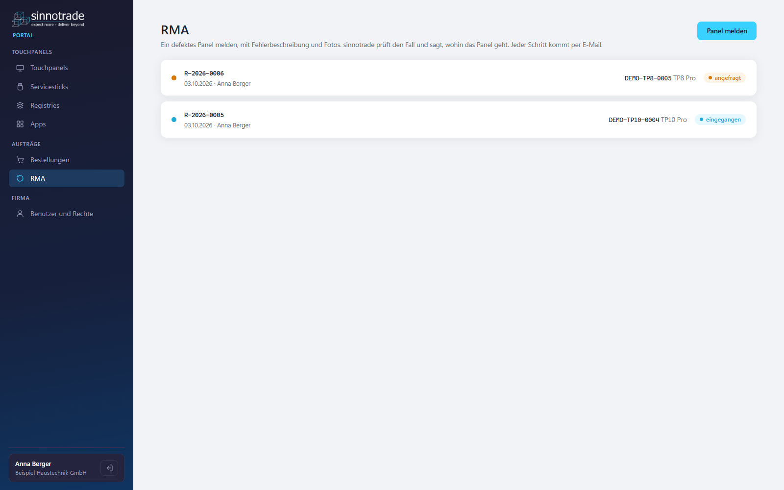 Kundenportal: RMA-Fälle