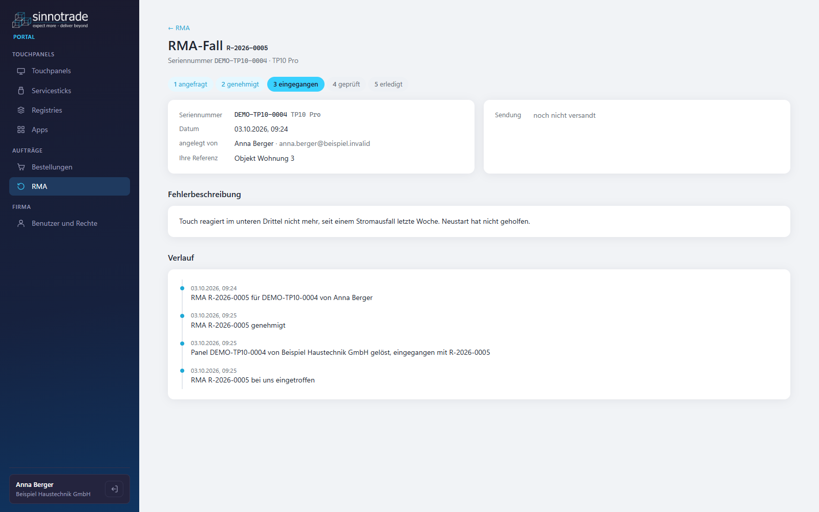 Kundenportal: RMA verfolgen