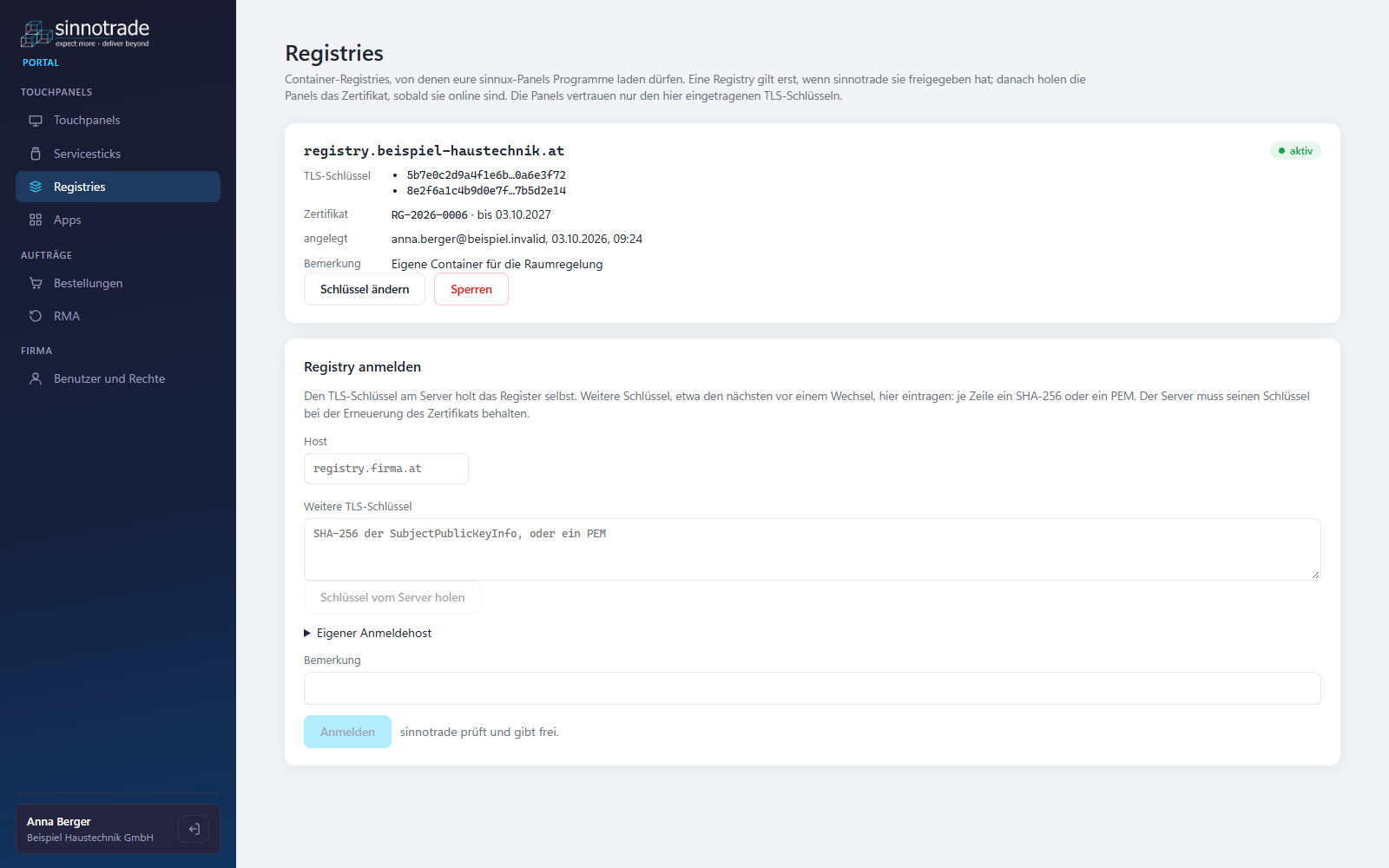 Kundenportal: Registries