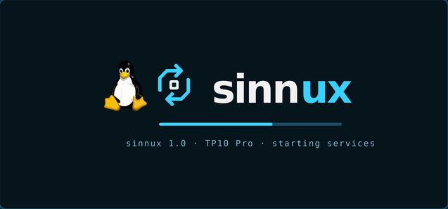 Startbildschirm von sinnux auf dem TP10 Pro, daneben Tux
